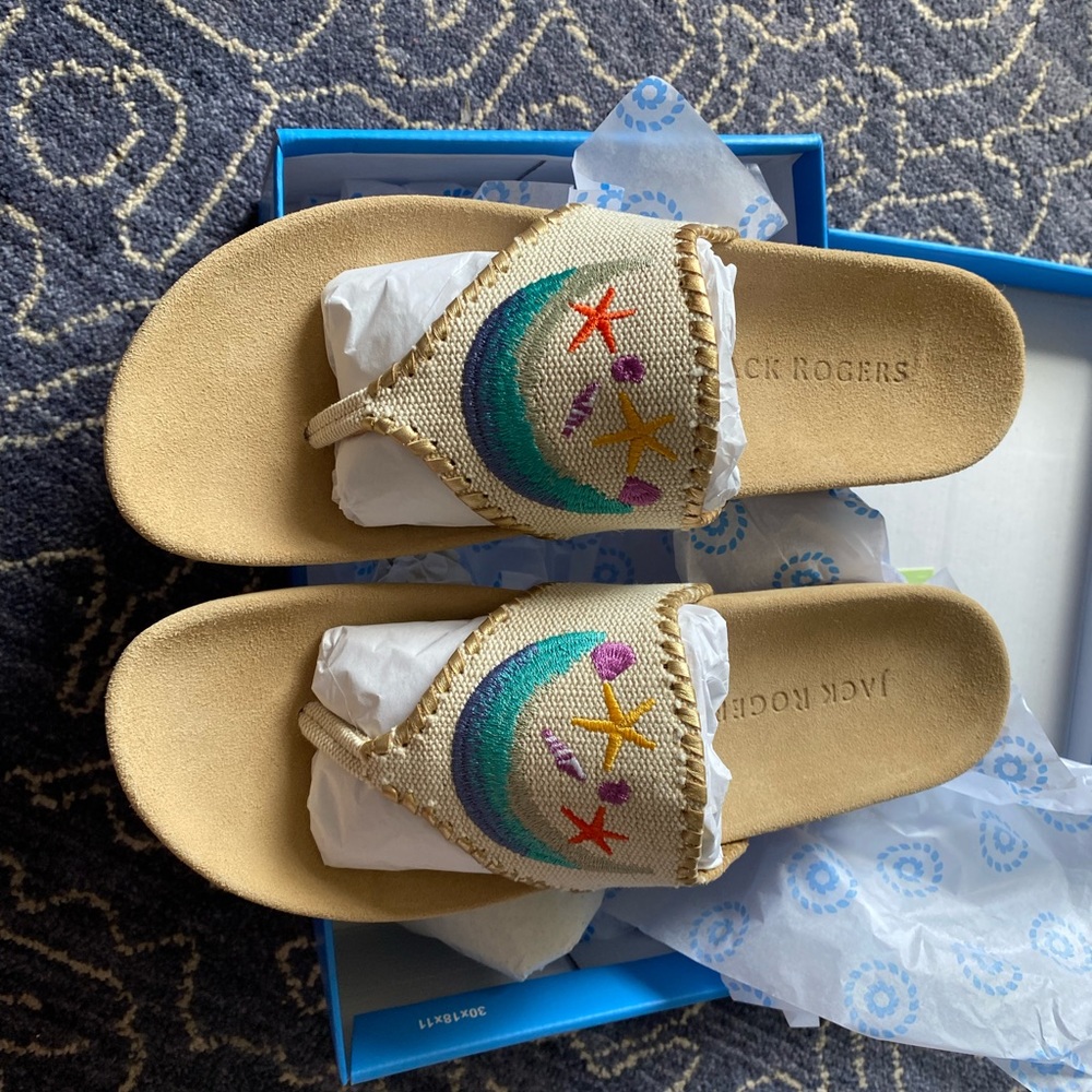 Jack Rogers beach scene sandals